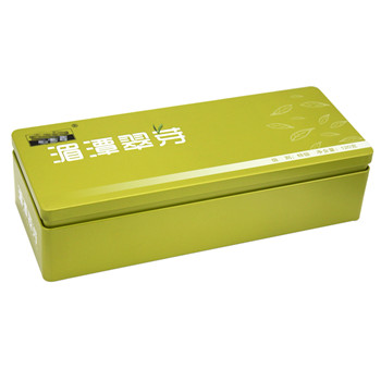 綠茶扣肩長(zhǎng)方形精致鐵盒包裝_通用茶葉鐵盒鐵罐廠(chǎng)家定制