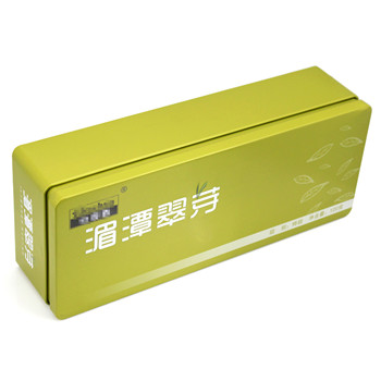 綠茶扣肩長(zhǎng)方形精致鐵盒包裝_通用茶葉鐵盒鐵罐廠(chǎng)家定制